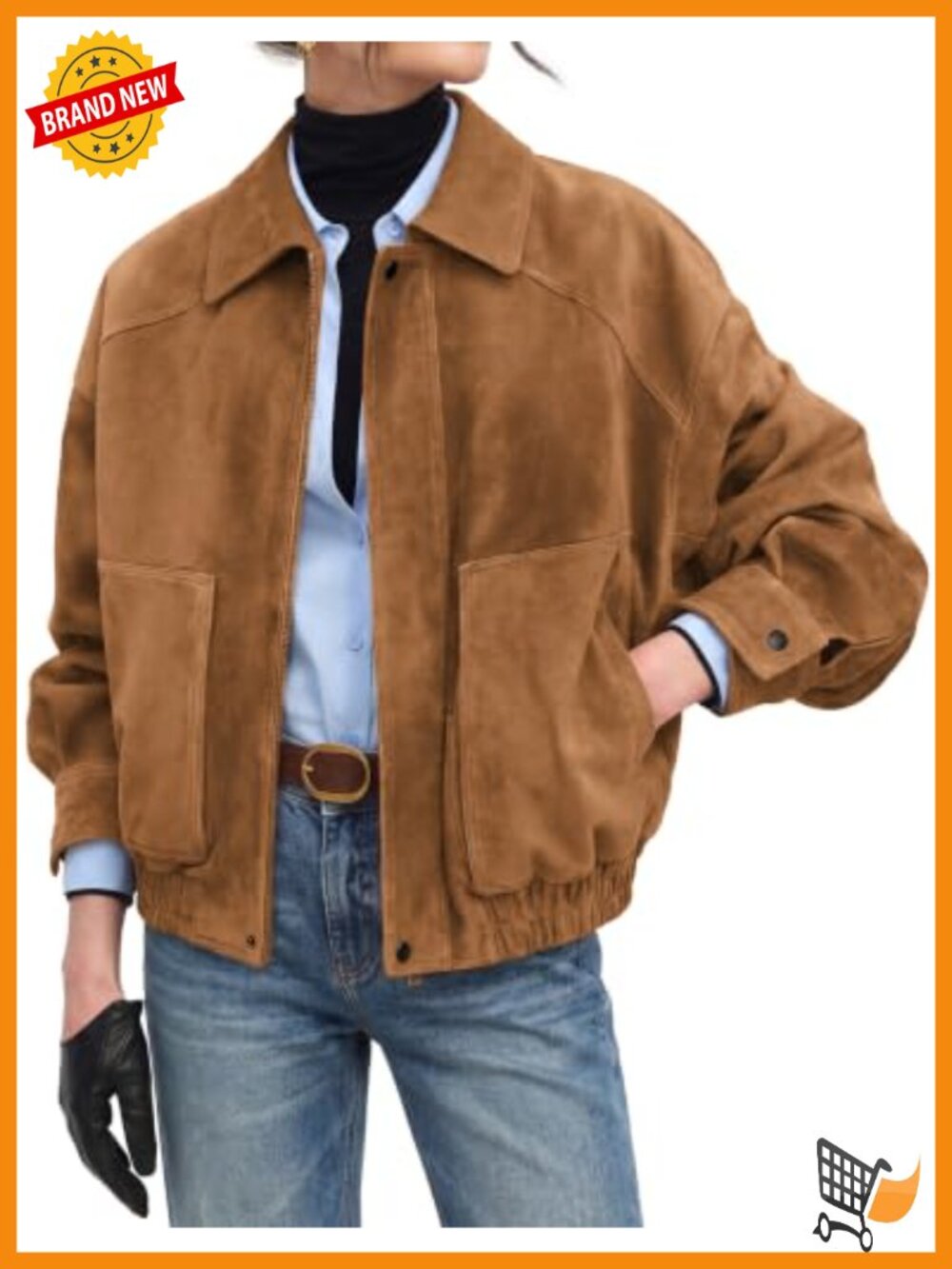 Faux Suede Oversized Bomber Jacket Zip Front Casual Coat